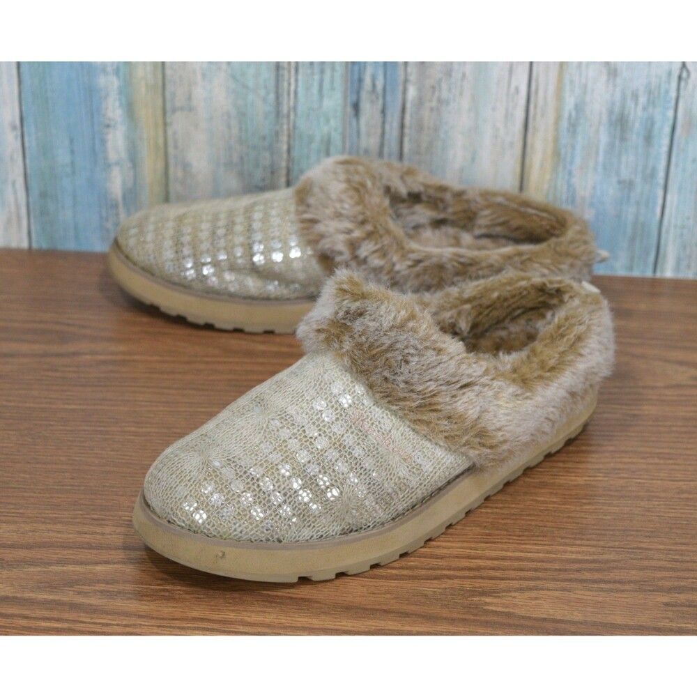 Skechers Women’s Fur-Lined Slip-On Cozy Slippers Size 8 Sparkly Keepsake